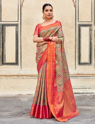 Stunning magenta silk printed saree