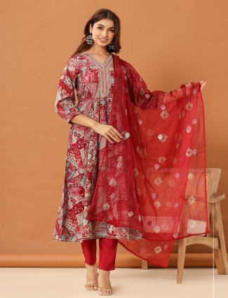 Stunning maroon printed kurti set in silk