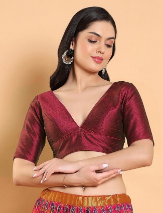 Stunning maroon silk plain blouse