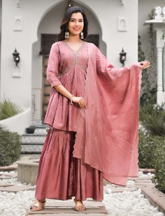 Stunning pink silk sharara suit with dupatta