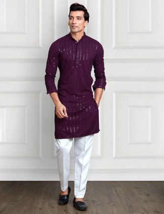 Stunning purple rayon cotton kurta suit
