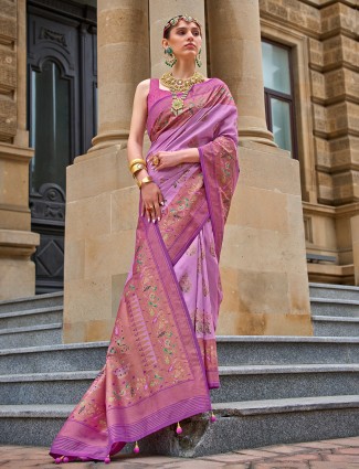 Stunning purple silk printed saree