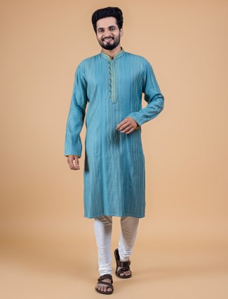 Stunning rama blue silk kurta suit