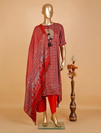 Stunning red modal silk printed salwar suit