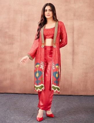 Stunning red printed jacket style co-ord set