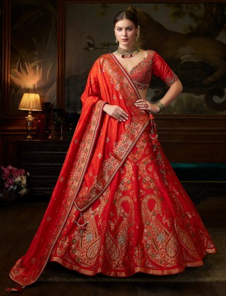 Stunning red silk lehenga choli with dupatta