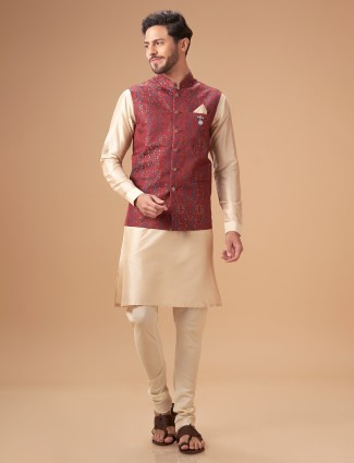 Stunning silk maroon waistcoat set