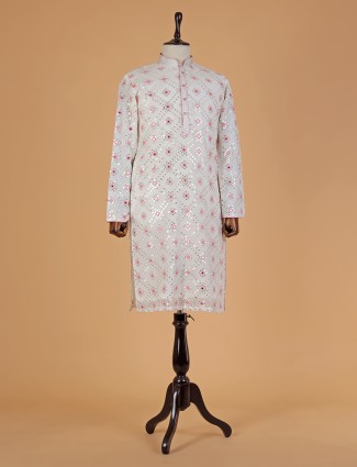 Stunning white and pink georgette kurta suit