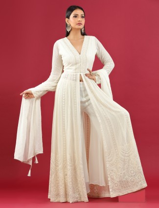 Stunning white front slit palazzo suit