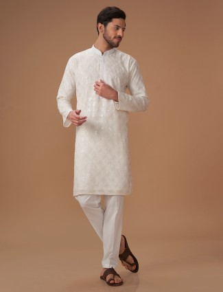 Stunning white kurta suit in georgette