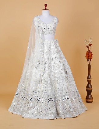 Stunning white silk embroidery lehenga choli