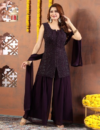 Stunning wine georgette palazzo suit