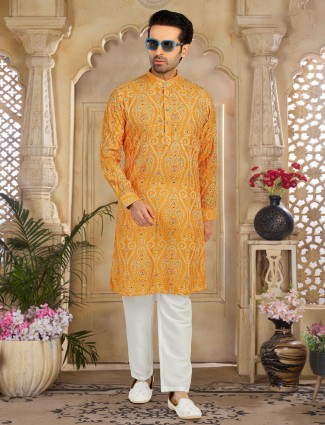 Stunning yellow printed kurta suit