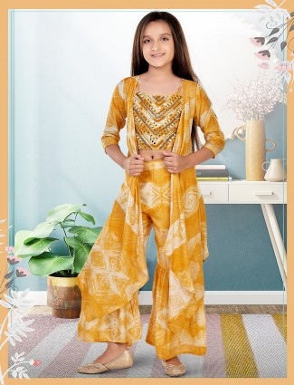 Stunning yellow printed palazzo suit in cotton