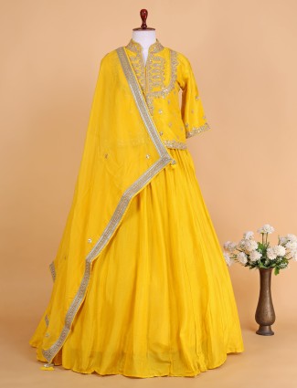 Stunning yellow silk indowestern suit