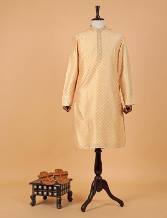 Stunning yellow silk printed kurta suit