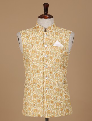 Stunning yellow silk printed waistcoat