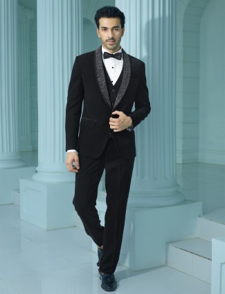 Stylish black coat suit in velvet