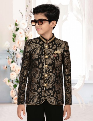 Stylish black jacquard jodhpuri suit