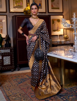 Stylish black zari weaving saree