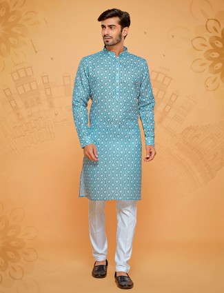 Stylish blue printed kurta suit