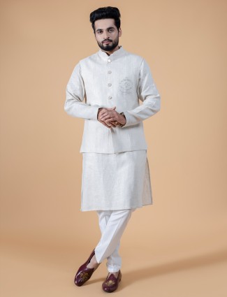 Stylish cream cotton waistcoat set