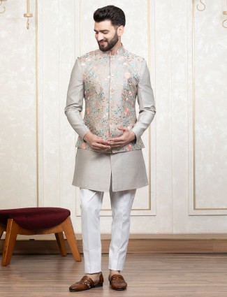 Stylish grey silk waistcoat set