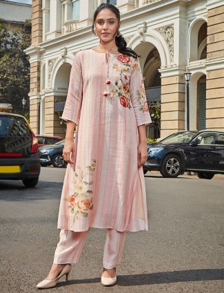 Stylish light pink cotton kurti set
