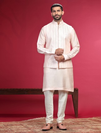 Stylish light pink silk waistcoat set