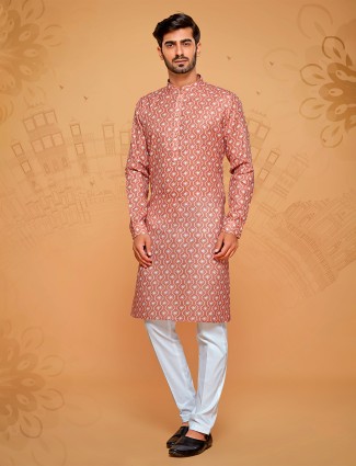 Stylish linen cotton kurta suit in brown