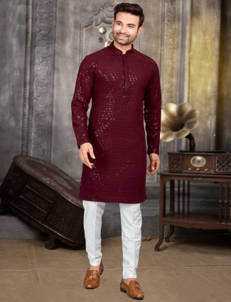 Stylish maroon cotton kurta suit