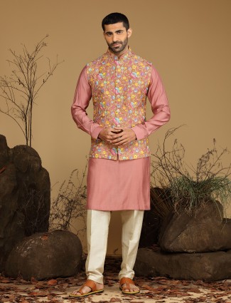 Stylish mauve pink silk waistcoat set