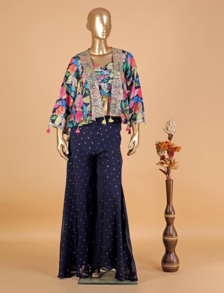 Stylish navy georgette palazzo suit