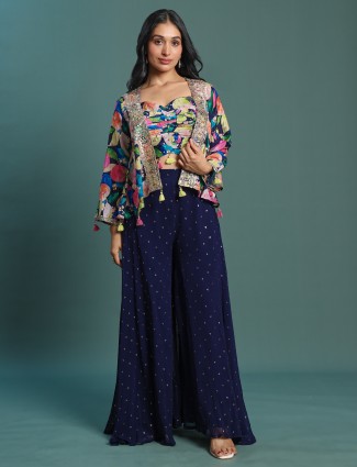 Stylish navy georgette palazzo suit