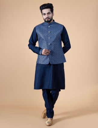 Stylish navy silk waistcoat set