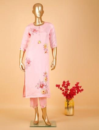 Stylish pink silk kurti set