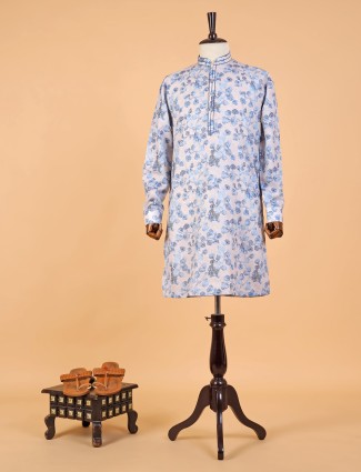 Stylish printed light blue kurta suit