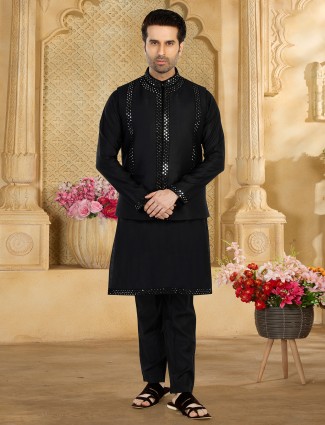 Stylish silk black waistcoat set