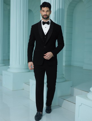 Stylish velvet black coat suit
