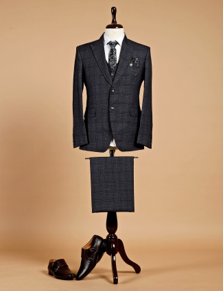 Terry rayon party wear black coat suit in checks