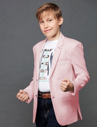Terry rayon pink blazer for boys