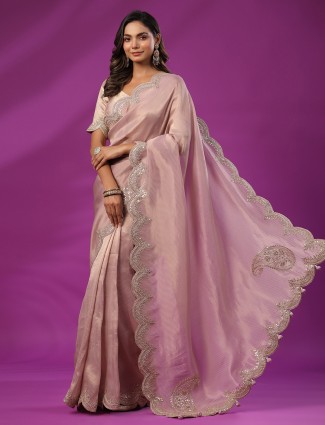 Tissue silk pink wedding saree