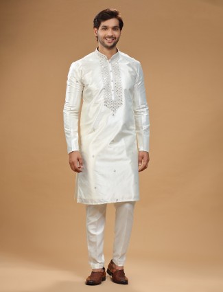 Traditional silk cream kurta suit