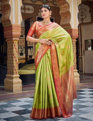 Trendy banarasi silk green saree