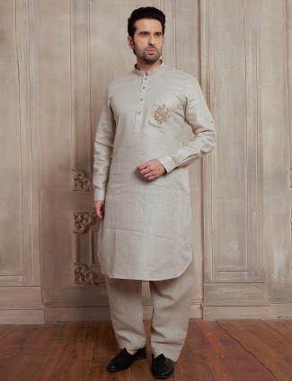 Trendy beige linen pathani suit