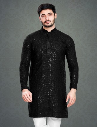 Trendy black cotton kurta