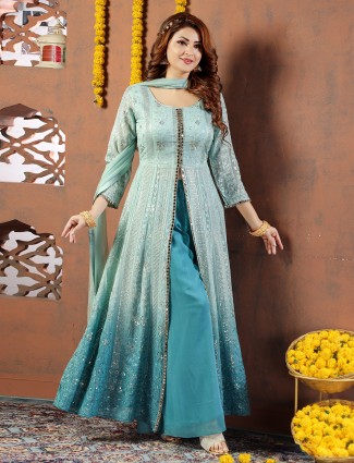 Trendy blue shaded georgette palazzo suit