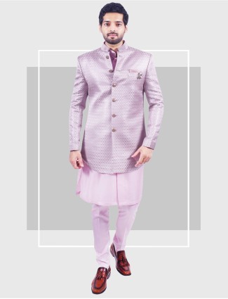 Trendy blush pink wedding wear indowestern in jacquard
