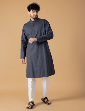 Trendy dark grey cotton kurta suit