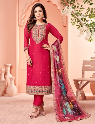 Trendy dark pink salwar suit in silk